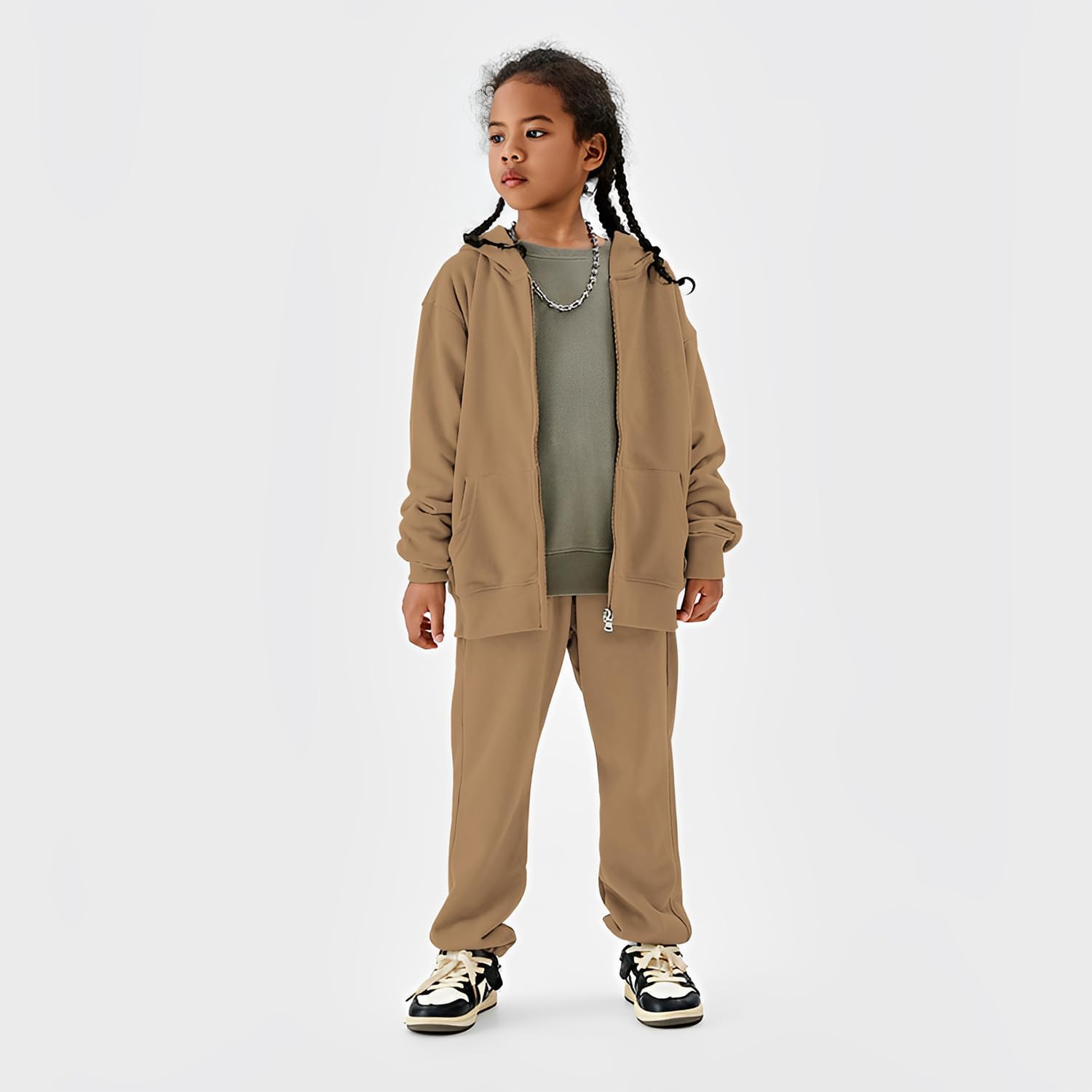 Ritatte Little Girls Boys Sweatsuit Solid Zipper Hooded Sweatshirt Tops Sweatpants Jogger Set Kids 2Pcs Fall Winter Outfits - Image 3