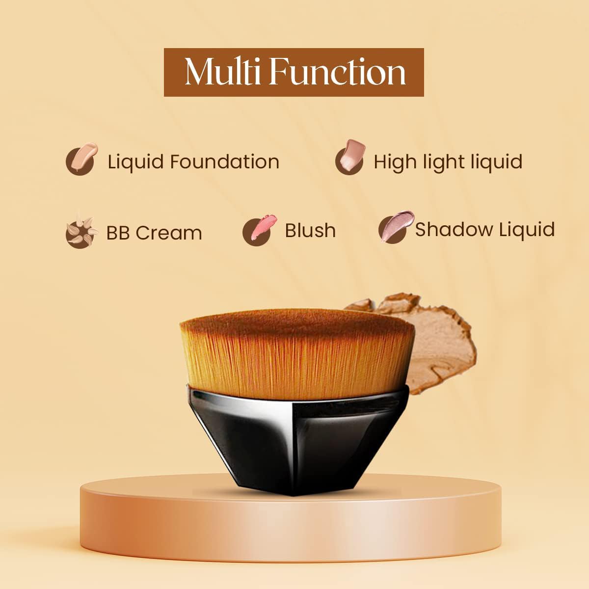 NYLI Professional Foundation Makeup Brush Flat Top Kabuki Hexagon Face Blush Liquid Powder Foundation Brush for Blending Liquid - Cream or Flawless Powder Cosmetics with Bonus Protective Case 3