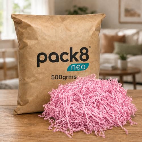 Image of Pack8neo Shredded Paper Grass Cutting For Giftpacking Fill for Gift Baskets and Boxes | 500g | Eco-friendly grass paper, Crinkle Cut, Gift Packaging Protection & Decoration Material, Pink