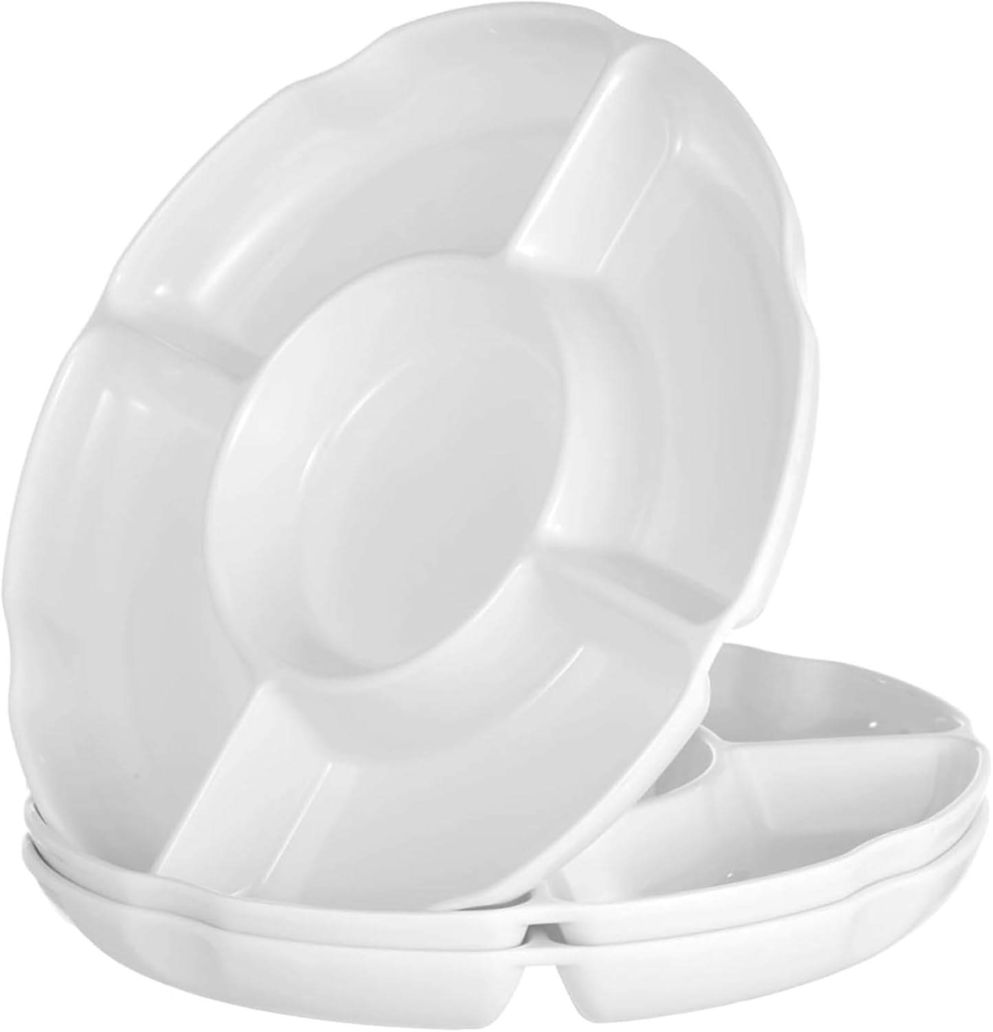 3 PCS Divided Serving Tray with Compartments, 13-In White Plastic Snack Tray, Quality Melamine Round Serving Platters for Parties Plastic Serving Tray for Chips and Dip, Veggies, Candy and Snacks