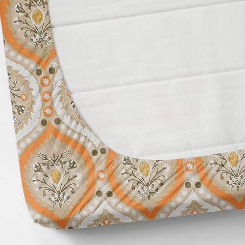 Image of Jashan Premium Cotton Elastic Fitted Bedsheets with 2 King Size Pillow Covers | Double Bed with All Around Elastic 220 TC Supersoft |Size-72 King Sizex78+10 inches | 5D Pattren, Beige Teal & Pink