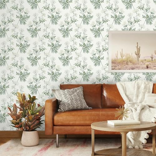 Image of Peel and Stick Vintage Flowers Leaves Birds Design Wallpaper | Waterproof Removable Wallpaper | Self Adhesive Wallpaper for Bedroom Living Room Home & Kitchen |16.5X87Inch