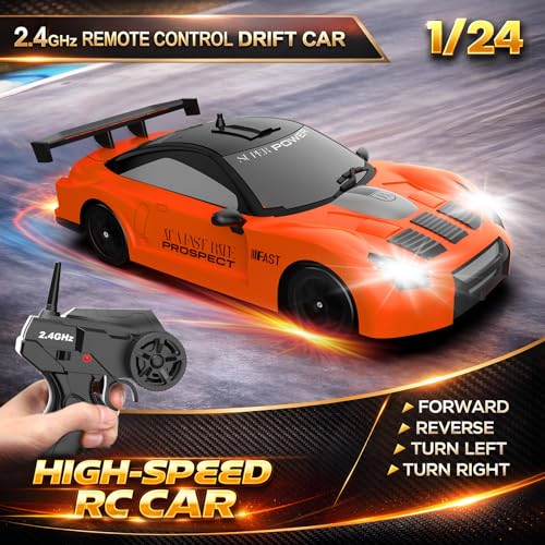 Image of Remote Control Car RC Drift Car 2.4GHz 1:24 Scale 4WD 15KM /H High Speed Model Vehicle with LED Lights Drifting Tire Racing Sport Toy Car for Adults Boys Girls Kids Gift