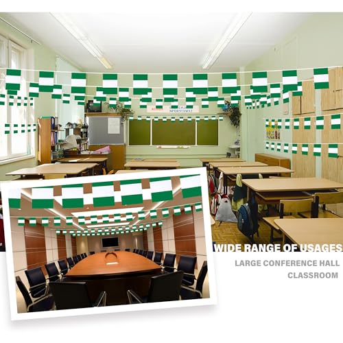 Image of Nigeria String Flag Pennant Banner, Small Mini Nigerian Flags Bunting Banner, National Country Decoration for School, Party, Sports Events, Patriotic Festival, 33 Feet 30 Flags