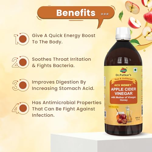 Image of Dr. Patkar's Apple Cider Vinegar With Honey | Unfiltered & Undiluted | Suitable for Weight loss with Improved Immunity | Weight management (With Mother) 500ml