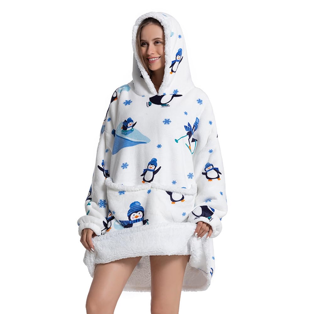 JENERY Plush Hoodie With Pockets, Loose Oversized Cute Cartoon Pattern Blanket Hoodie, Autumn Winter Warm Hoodie, Thickened Long Sleeved Hooded Blanket (Style 7)