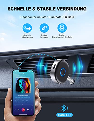 Mohard AUX Bluetooth Adapter Auto, Drahtloser KFZ Bluetooth 5.3 Empfänger für Heim-Stereo/Kabelgebundene Kopfhörer, Bluetooth Adapter AUX 3,5mm, Freisprechen, Dual Verbindung,... – Bild 6