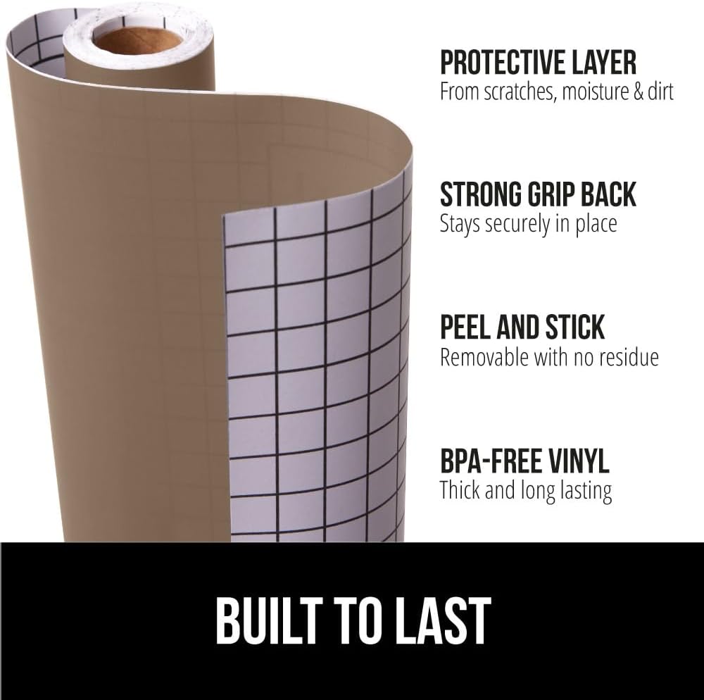 GORILLA GRIP® Peel and Stick Paper, Cabinet Liner, 17.5"x20' Dark Beige