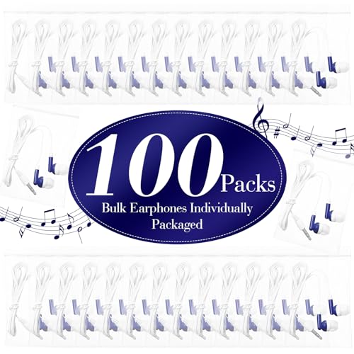 Image of Konohan Bulk Earbuds with Wire, Classroom Basic Headphones in Ear for Libraries Laptop, No Microphone 3.5 mm Jack Earbuds Dot Headphones for School Library, Individually Bagged(Blue,100 Packs)