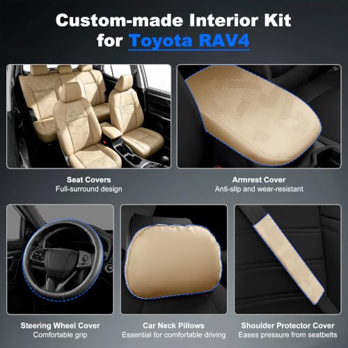 Image of AOMSAZTO Custom Fit Camo Beige Seat Covers for Toyota Rav4(Gas)