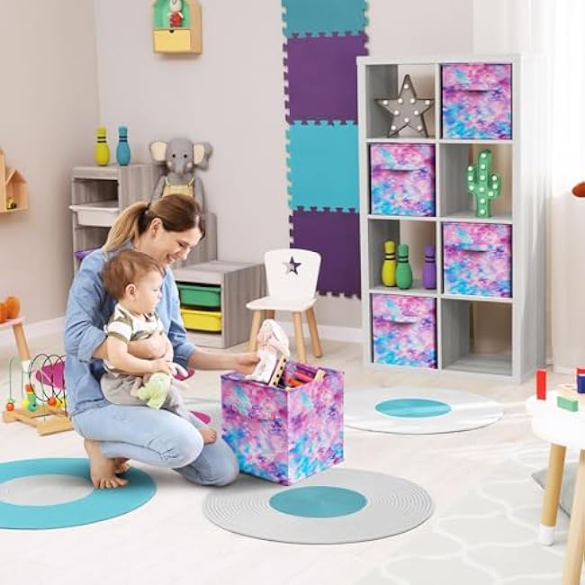 Sorbus Fabric Storage Cubes - 6 Foldable Tie Dye Storage Bins for Organizing Cubbies, Toy Box - Clothes Storage & Closet Organizer - 11 Inch Collapsible Cube Baskets for Shelves with Handle (Tie Dye)