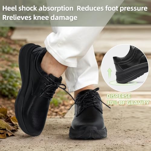 Image of OrthoComfoot Men's Orthopedic Leather Dress Walking Shoes: Comfortable Arch Support Business Work Oxfords for Plantar Fasciitis, Orthotic Casual Thick Sole Sneakers for Foot and Heel Pain Relief
