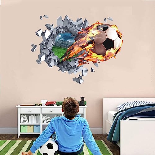 TOARTI 3D Wandtattoo Fußball,62x47cm,Durchbruch Wandaufkleber für Kinderzimmer Jungen,Bunte Fussball Wandbild,Wandtattoo Junge Teenager,Arena Mauer Tür-aufkleber Poster,Wand Deko für Jugendzimmer