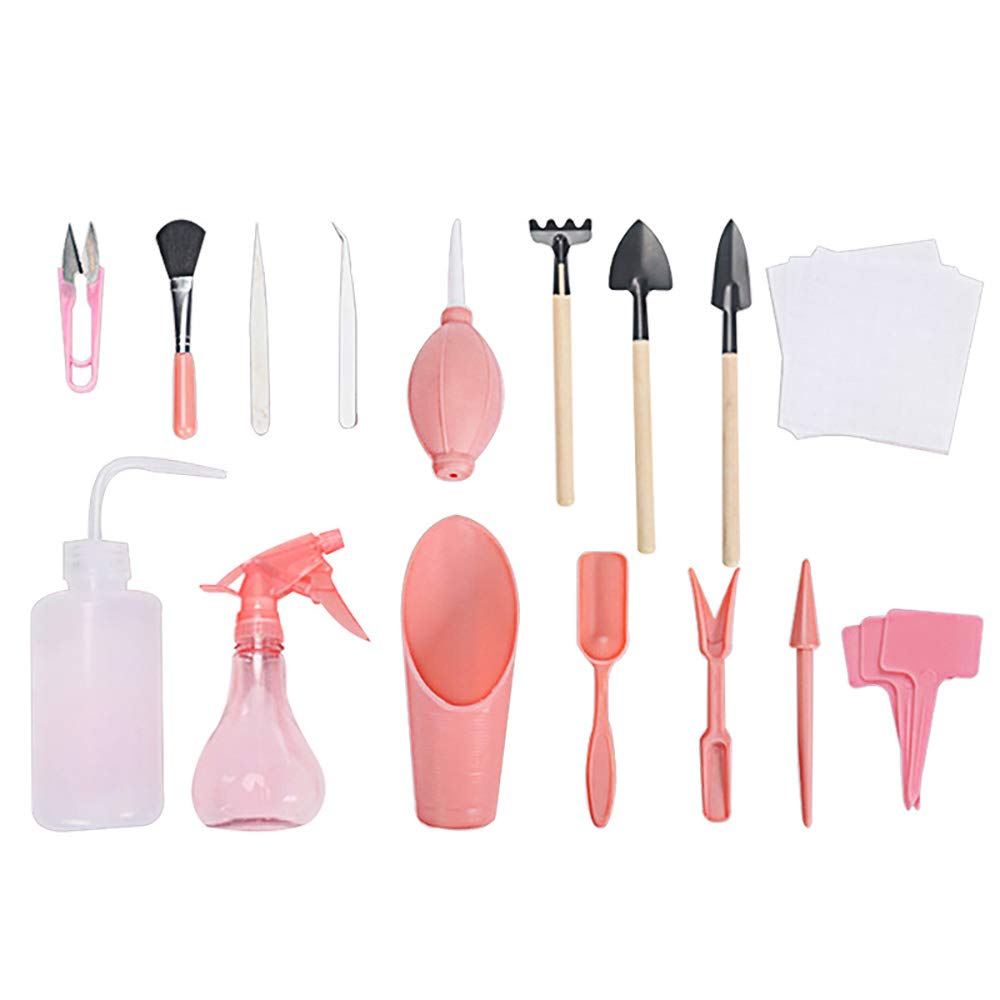 16 Pieces Gardening Tools Succulent Plants Tools Kit 2 Colors Mini Garden Planting Hand Tools Set Blue/Pink