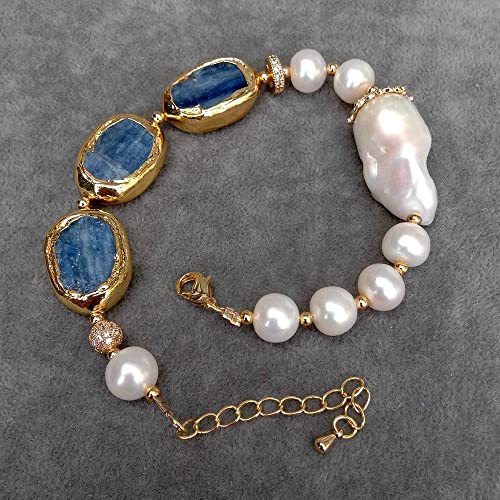 Blue rectangle Freshwater Cultured White Keshi Pearl Bracelet Fashion Fine Jewelry For Gift4