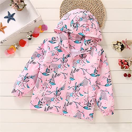 Kids Toddler Girls Boys Flower Prints Hooded Outwear Windproof Lightweight Coat Water Proof Jacket for 3~9T2