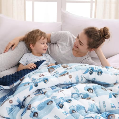 Image of PHF 4 Piece Minky Toddler Bedding Set, Ultra Soft Fluffy Skin-Friendly Soothing Minky Dot Toddler Comforter Set, Unique Pattern Breathable All Season Bedding Set for Boys,Truck