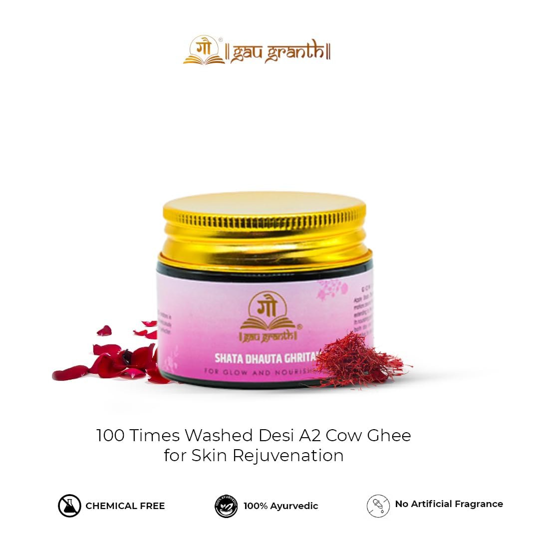 GauGranth Shata Dhauta 40g & Kumkumadi Oil 30ml And Glow Skin Navel Oil 15ml - Combo |Nourishing Hydrating|Wrinkles, Whitening, Lightening| Relief From Stress 1