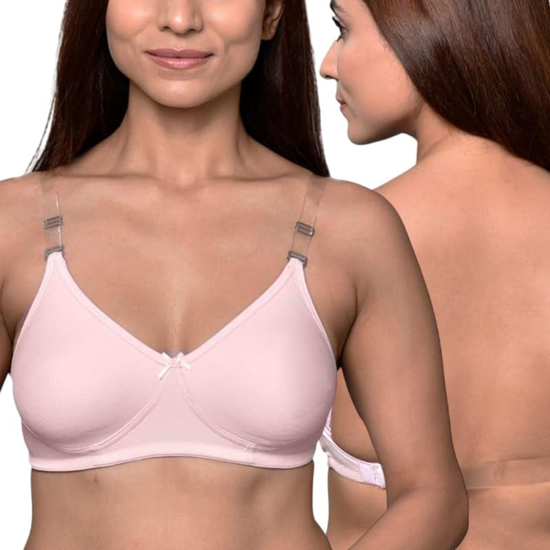 Image of Inner Sense Bra for Woman Made with Organic Cotton and Bamboo I Demi Cups Backless Bra for Woman with Removable Straps and Transparent Back I Non Padded Wire-Free Innerwear