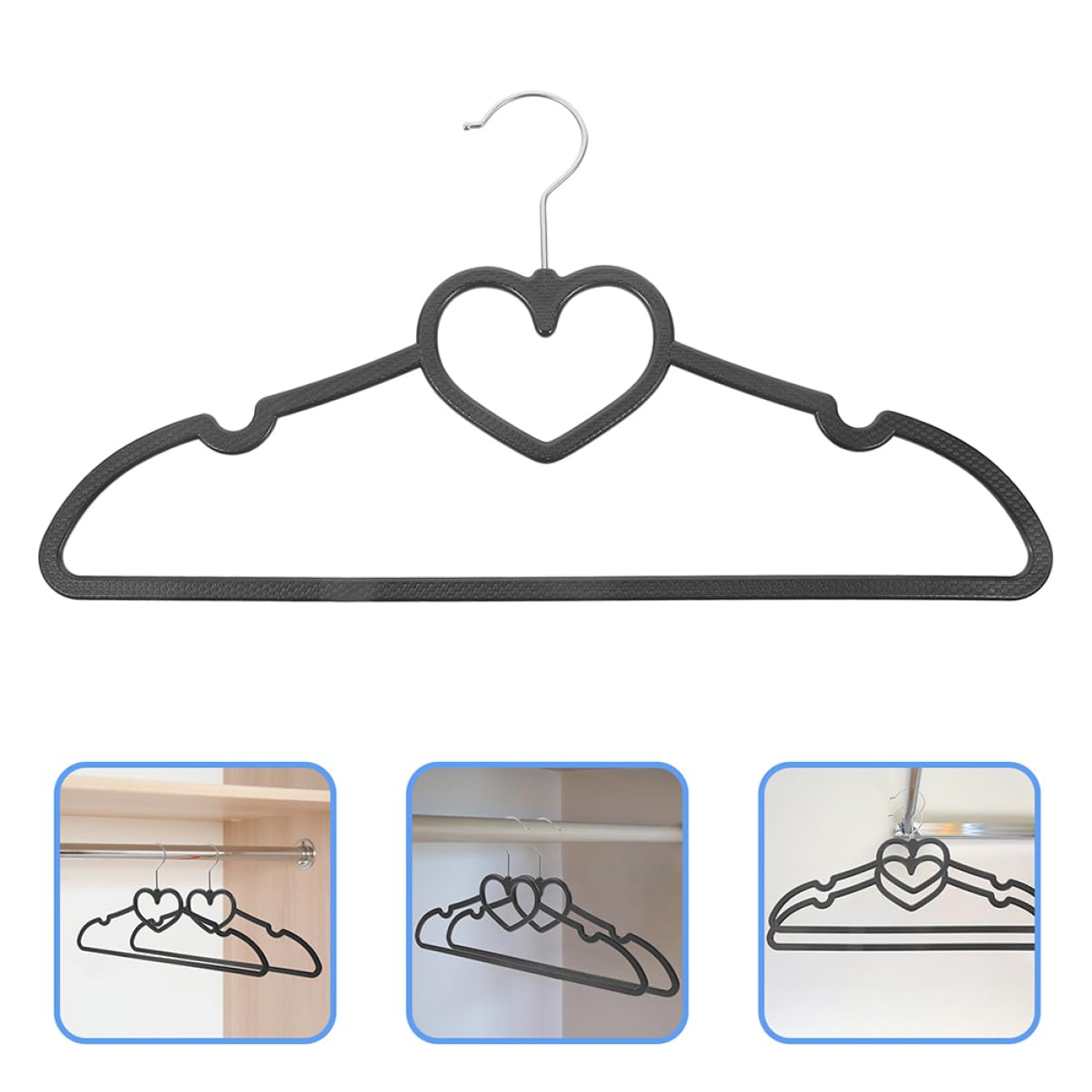 Grucce a Cuore Nere Antiscivolo 20 Pezzi in Plastica | Formato 40x23x0, 6cm, Set Riutilizzabile, Design Salvaspazio per Guardaroba
