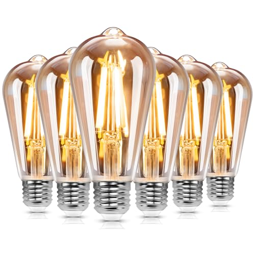 Great Jacob LED lampe ST64,Edison Vintage Lampen E27 8W=109W,Antike Glühlampe, warmes licht 2200K, 1680LM Dekorative Glühbirne, Ideal für Nostalgie und Retro Beleuchtung im Haus Café Bar-6 Stück