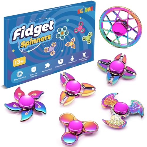 SCIONE Lot de 6 Hand Spinners Métalliques - Jouets Sensoriels Premium pour ADHD et Anti-Stress | Jouets Discrets pour la Concentration Enfants & Adultes | Cadeau...