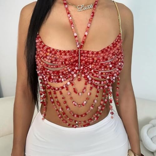 Cadena para pecho de mujer de moda hueca con cuentas delicadas 6