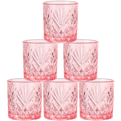 JOVGANK 1.5 Oz Cute Shot Glasses Set of 6 - Pink Lead-Free Crystal Glass with Heavy Base - For Whiskey Tequila Vodka Cocktails - Birthday Fathers Day Gift for Women Bar Lovers