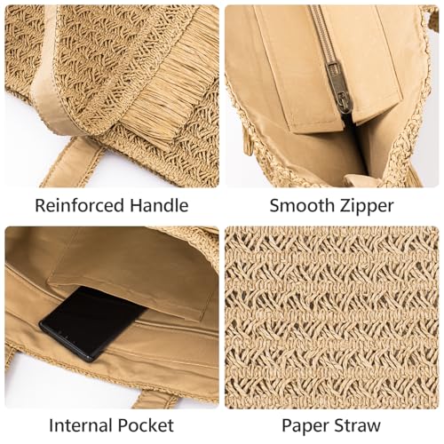 Bolso tejido de paja para mujer Tote de playa 17L miniatura 3