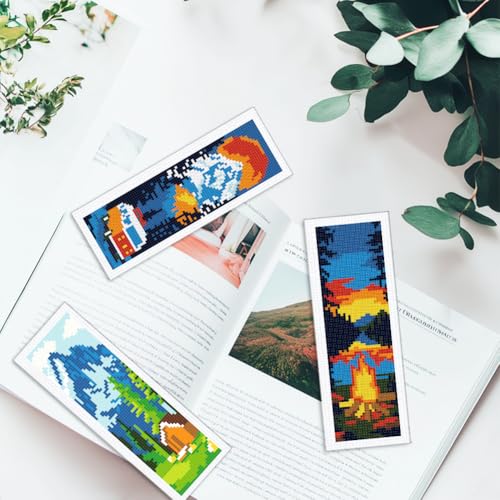 Image of INFUNLY 6pcs Camping Theme DIY Cross Stitch Bookmark Kits for Beginner Mountain View Stamped Embroidery Kits with Instruction Tourist Scenery Printed Bookmark Kit for Traveller Book Readers Writers