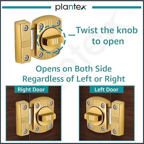 Image of Plantex Heavy Duty Baby Latch for Bathroom /Door Latch Lock for Toilet /Door Stopper for Bathroom /Baby Latch /Bathroom Accessories -Pack of 1 (PVD Gold)