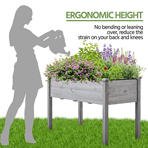 Image of Yaheetech 1pc Raised Garden Bed Outdoor with Legs Horticulture Elevated Wood Planter Boxes w /Stable Rectangle Structure Standing Planter for Vegetables Flowers Herbs Planting,Gray | Fir wood with black non-woven fabric liner offers elevated planting, saves patio space, and enhances garden display.