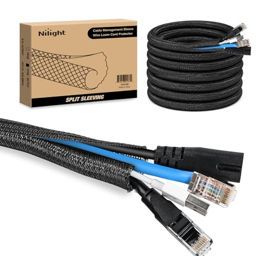 Image of Nilight Cable Sleeve, 10ft-1 /2inch Cord Management Sleeves Black Wire Loom