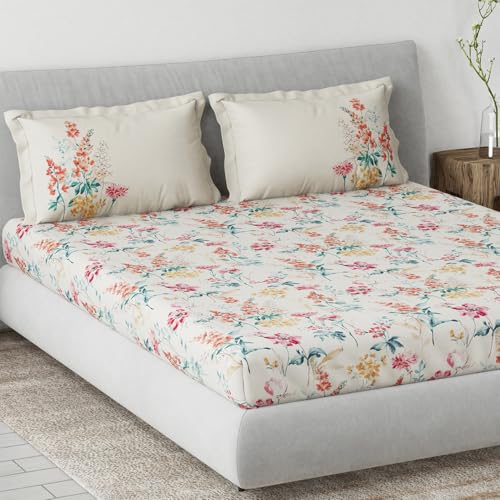 Image of DDECOR Live beautiful Cotton Queen Bed Sheet Set with 2 Pillow Covers (229 CM X 274 CM, Pink) Digital Print Classical 145TC GSM