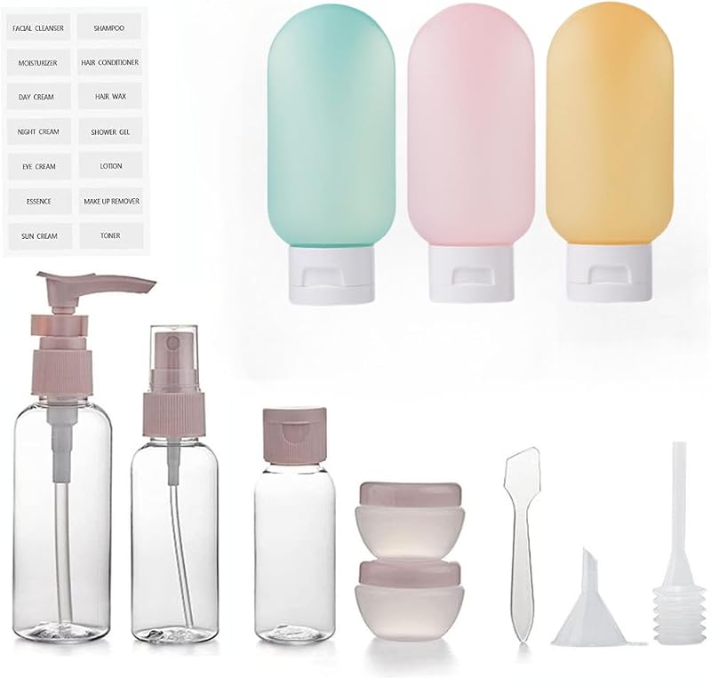 Kit com 12 frascos de viagem recarregáveis ZLSSETEC com etiquetas, estojo e acessórios