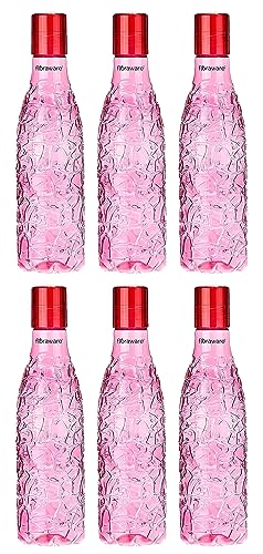 Image of Floraware Food Grade Premium Plastic Fridge Round Water Bottle, Drinking Bottle, 1000ml Pack of 6, Pink