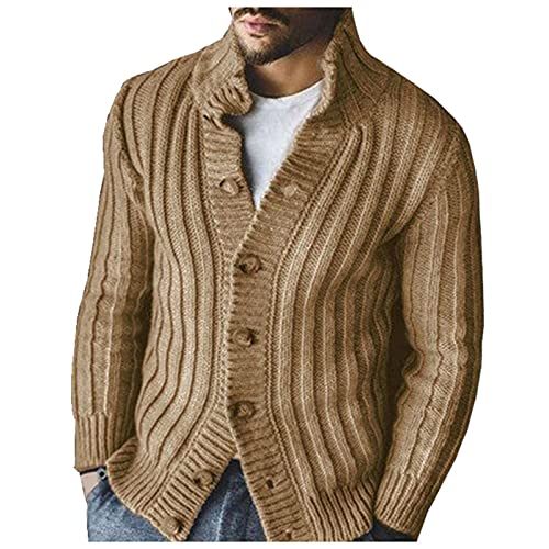 PODOLIXIA Chaqueta de punto básica de manga larga con cuello en V, cárdigan con botones, chaqueta informal, abrigo de punto para invierno, abrigo de invierno a rayas cálidas, caqui, M Cover
