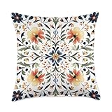 Traditional Norwegian Rosemaling Folk Art Throw Pillow