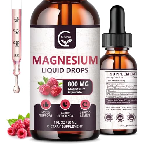 (2 Pack) Magnesium Glycinate Liquid Drops | 1000mg Liquid Magnesium Complex with D3, L-Thea & GABA...