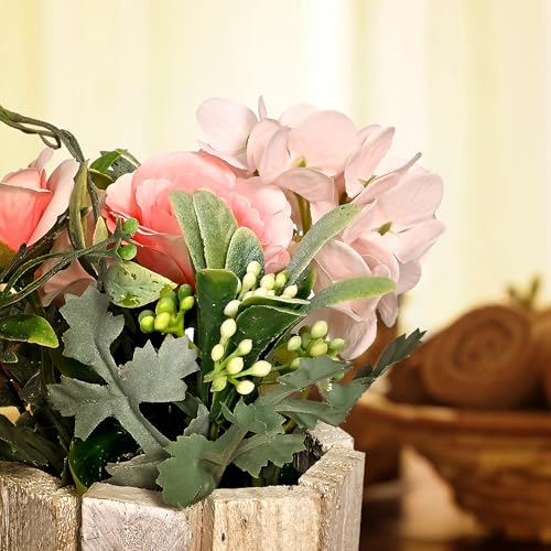Image of Cortina Wooden Pot Maria Potted Plant | Home Decor Items for Living Room Balcony Kitchen Bedroom Office Table Top Decoration - Pink, 20X10