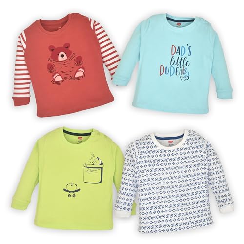 Image of LuvLap Baby Boys Regular Fit 100% Cotton Full Sleeve Boys T-Shirt, Pack of 4