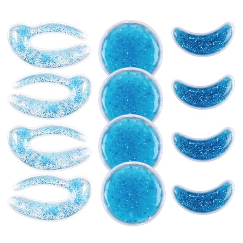 Set de 10 Antifaz de Gel Frío para Ojos, Mascarilla Refrescante Reutilizable para Ojos Hinchados y Ojeras, Incluye 2 Parches de Ojos, 4 Almohadillas de Brillo y 4 Discos de Gel, Color Azul