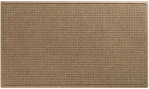 WaterHog Squares Front Door Mat Indoor Outdoor Entrance Absorbent All-Weather Doormat with Non-Slip Rubber Backing Dirt & Moisture Trapper Low Profile Easy Clean Made in USA 35.5x59.5 Camel