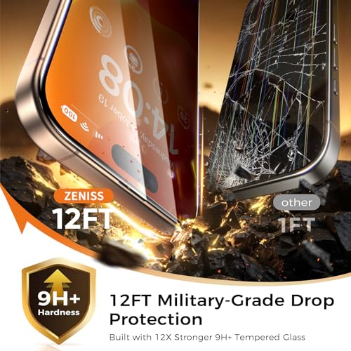 Image of NeverBreak 9H+ Hardness for iPhone 16 Pro Privacy Screen Protector 12FT Military Grade Protection (Scratch, Shatter, Drop Resistance) Tempered Glass Full Coverage 6.3 inch, 2 Pack with De-Bubble Card