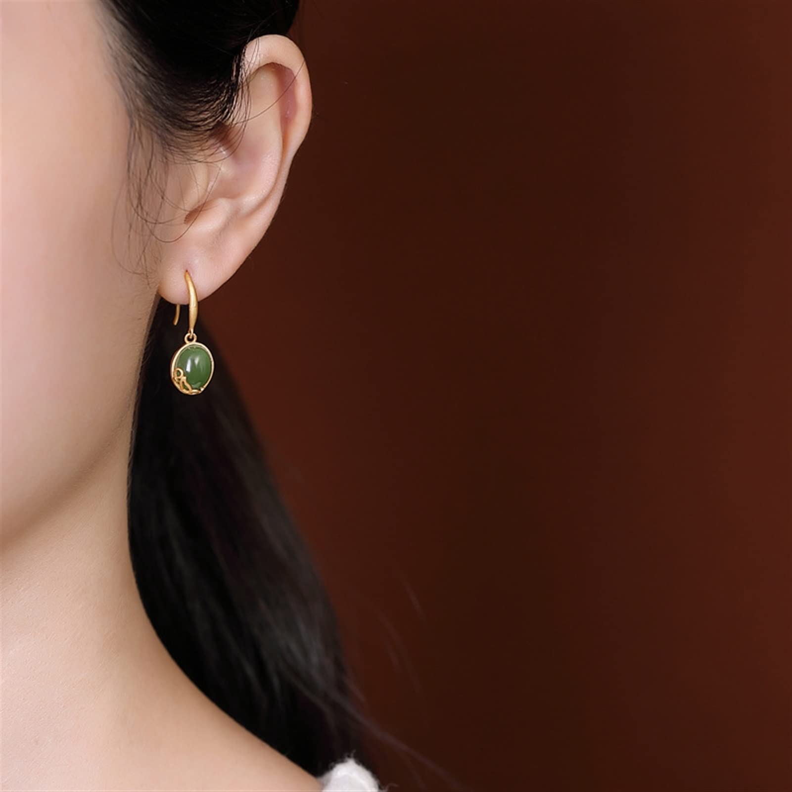 Pendientes de plata S925 chapados en oro con jade hetiano, pendientes para mujer, joyería para novia