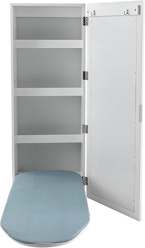 Armario de tabla de planchar de montaje en pared, plegable y giratoria integrada, con almacenamiento y espejo extraíble, para guardar en el