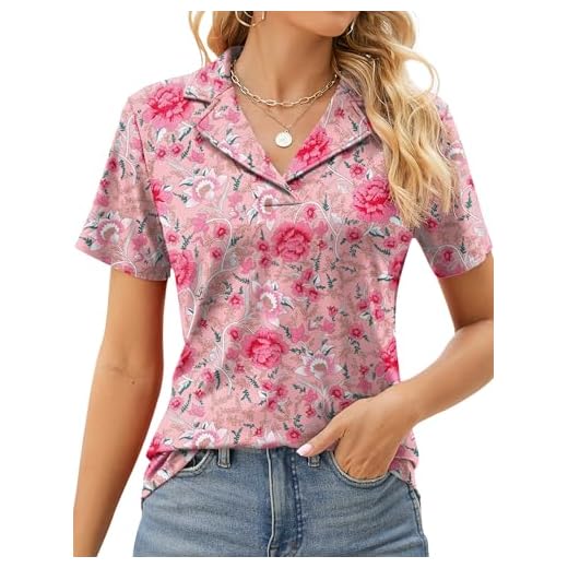 Blusa feminina casual de manga curta e gola V, túnica cruzada lisa e triplamente colorida listrada, Rosa rosa, XXG