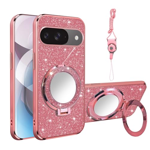 Coque Google Pixel 9 or rose protection intégrale miroir et anneau rigide
