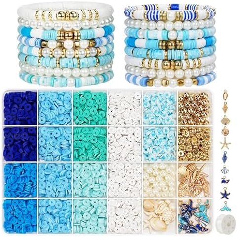 Gionlion 3000 Pcs Clay Beads for Bracelets, Clay Beads Bracelet Making kit with Golden Pearl Beads for Jewelry Making, Blue Clay Beads Charms Bracelet Kit and Crafts DIY Gifts for Kids Age 6-13 Cover