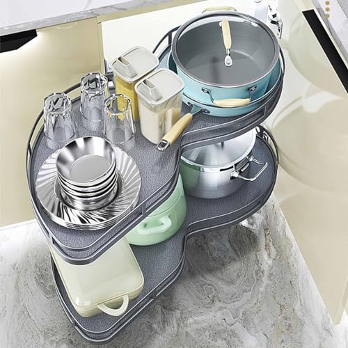 Genérico Gabinete de Esquina de Cocina Ultimate con estantes giratorios de Cierre Suave. Estante Resistente para ollas y cestas para gabinete de 1000 Libras con Puerta Izquierda p